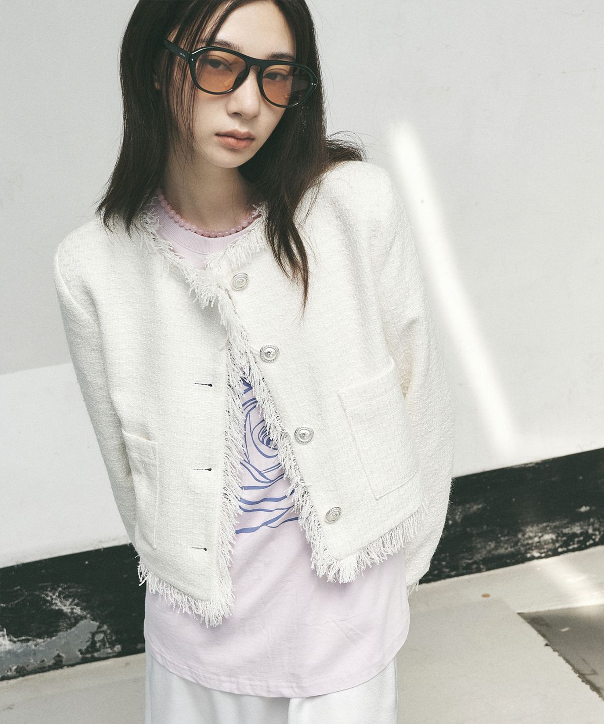 닉앤니콜(NICK&NICOLE) FRINGE TRIMMING TWEED JACKET_WHITE
