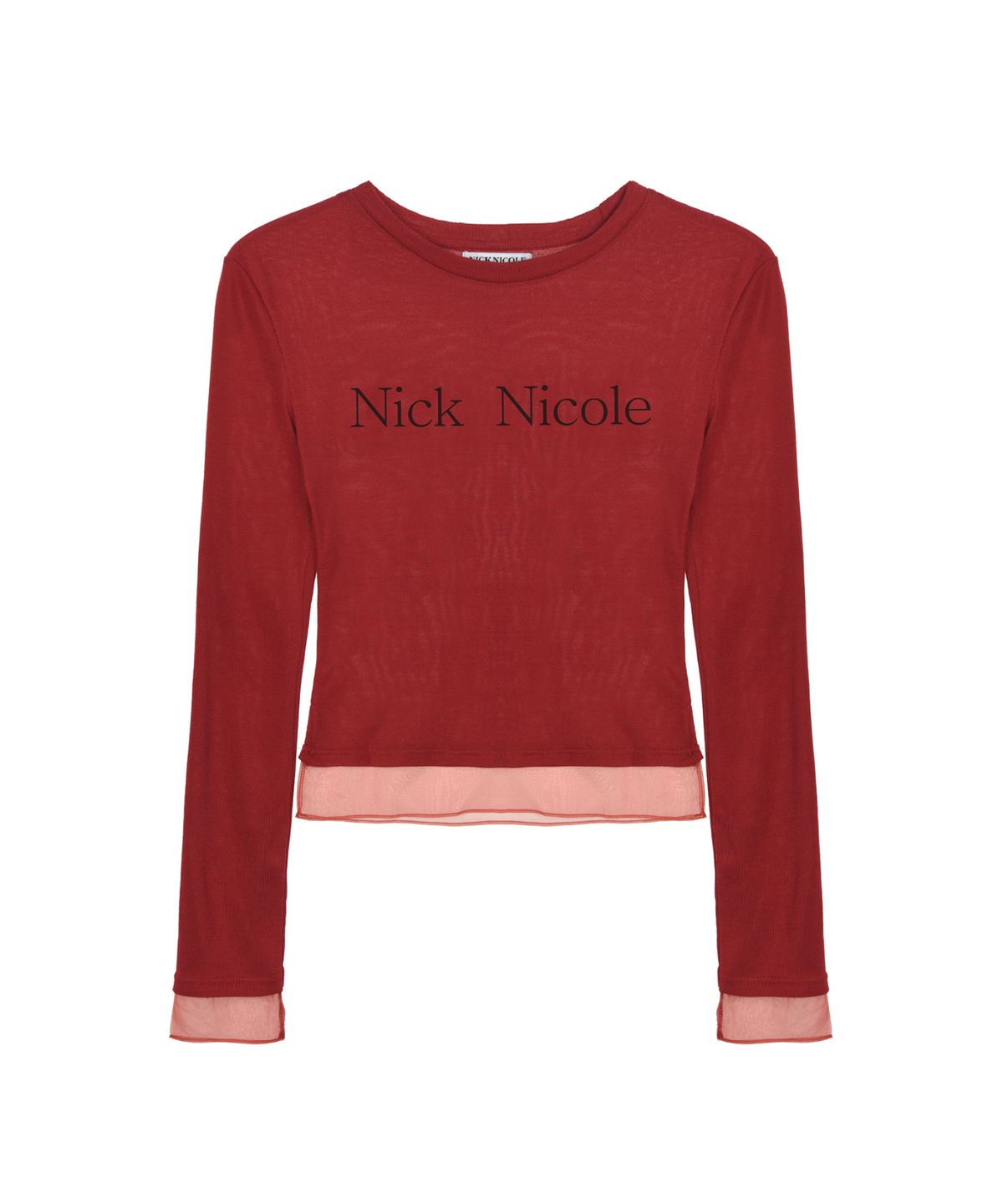 닉앤니콜(NICK&NICOLE) NICOLE SHEER LAYERED LOGO SLEEVE TOP_6 COLOR