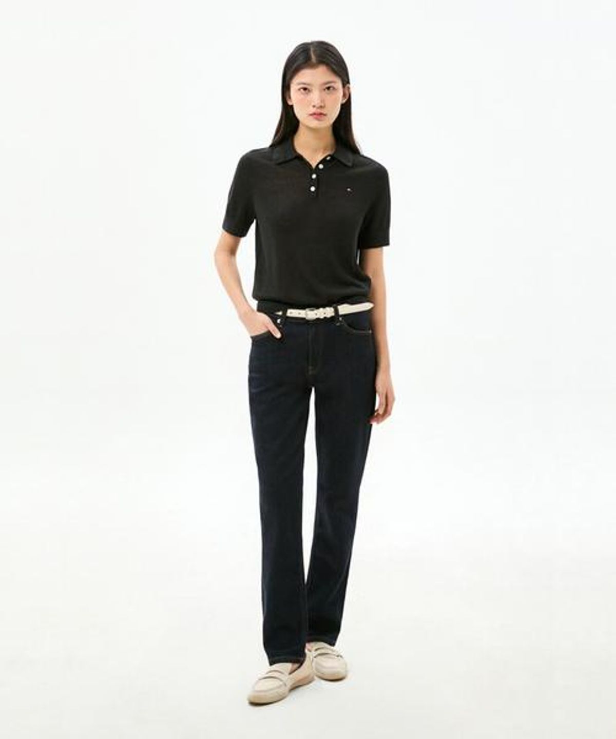 타미힐피거(TOMMY HILFIGER) 린넨 블렌드 폴로 스웨터