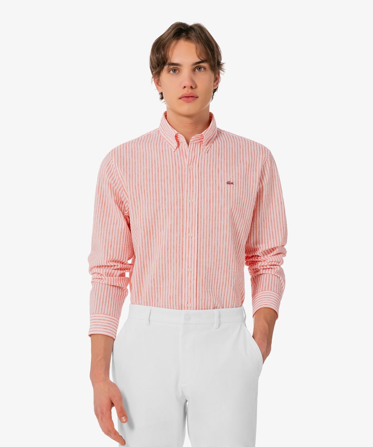 라코스테(LACOSTE) 남성 린넨 혼방 스트라이프 셔츠 CH838E-56G UI2