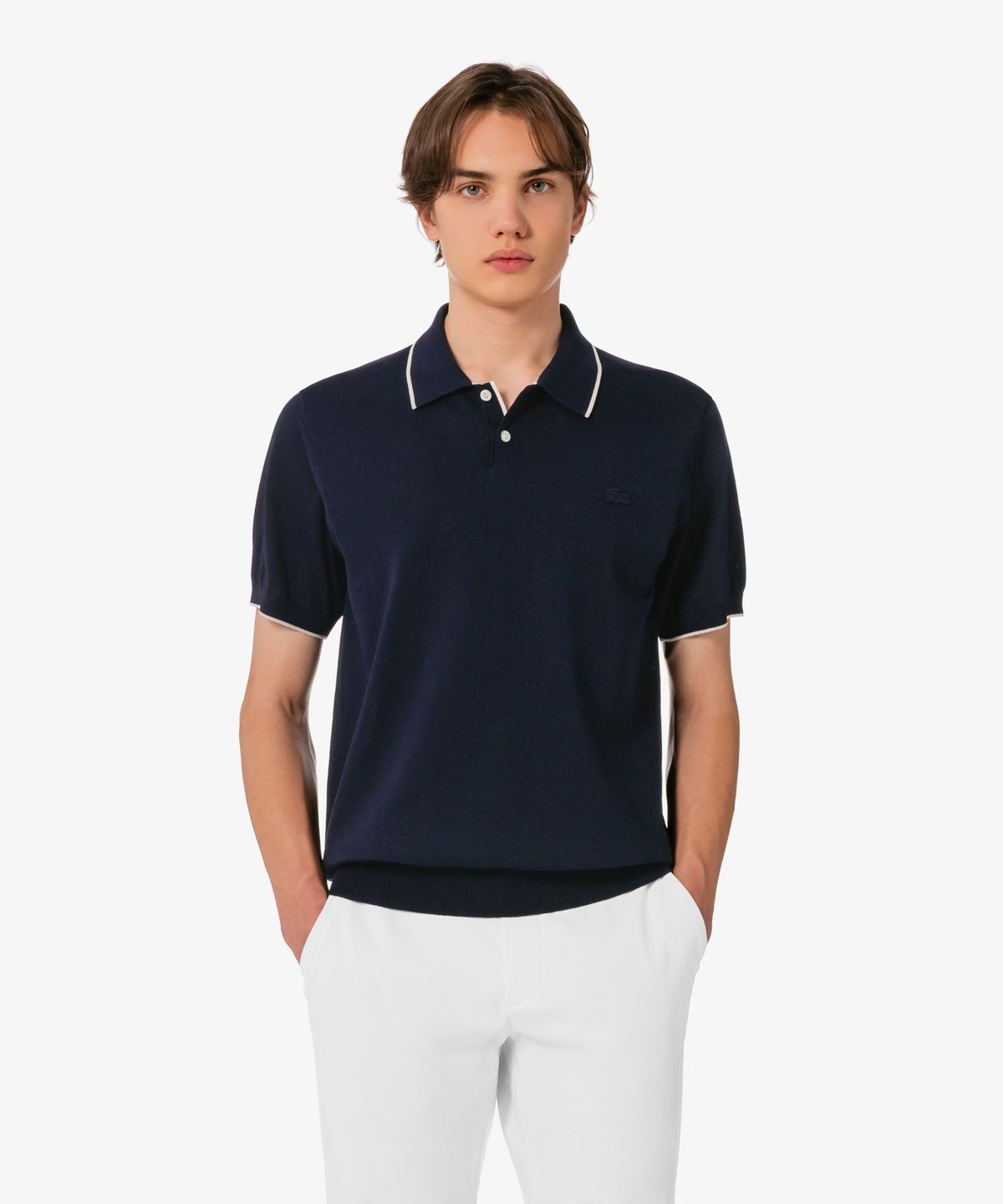 라코스테(LACOSTE) 남성 팁핑 페이퍼 반팔 스웨터 폴로 셔츠 PH744E-56G 166
