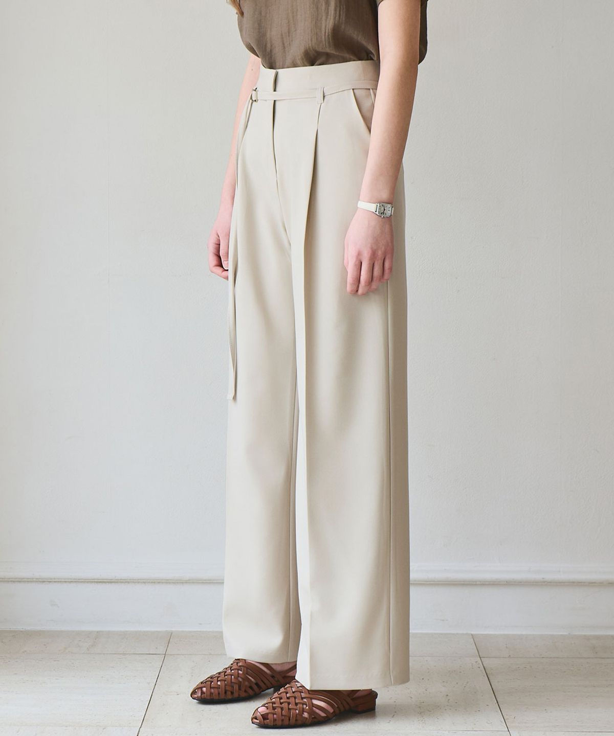 슬로우롤리(SLOWLOLLI) Tie detail wide pants_3 Colors