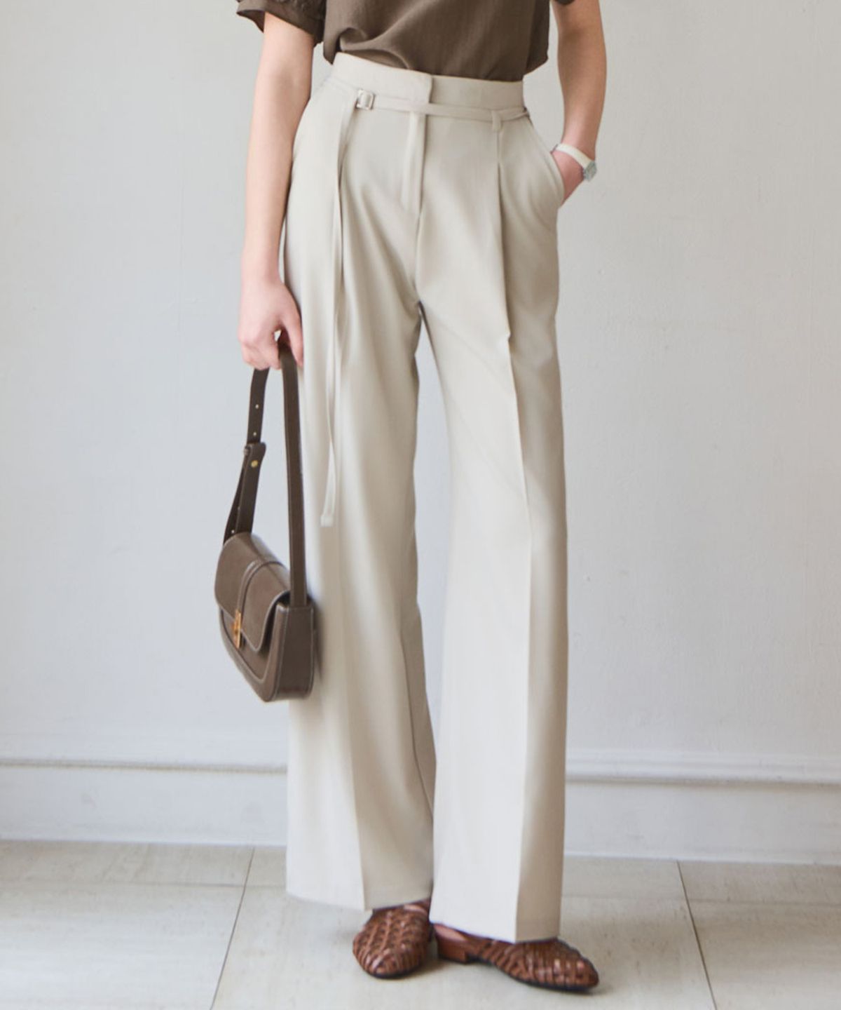 슬로우롤리(SLOWLOLLI) Tie detail wide pants_3 Colors