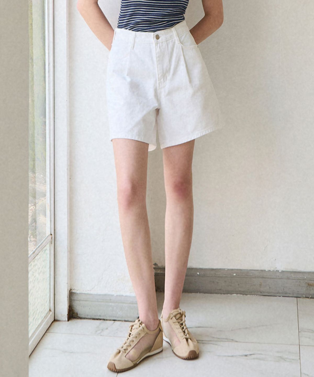 슬로우롤리(SLOWLOLLI) Fade washing denim half pants_4 Colors