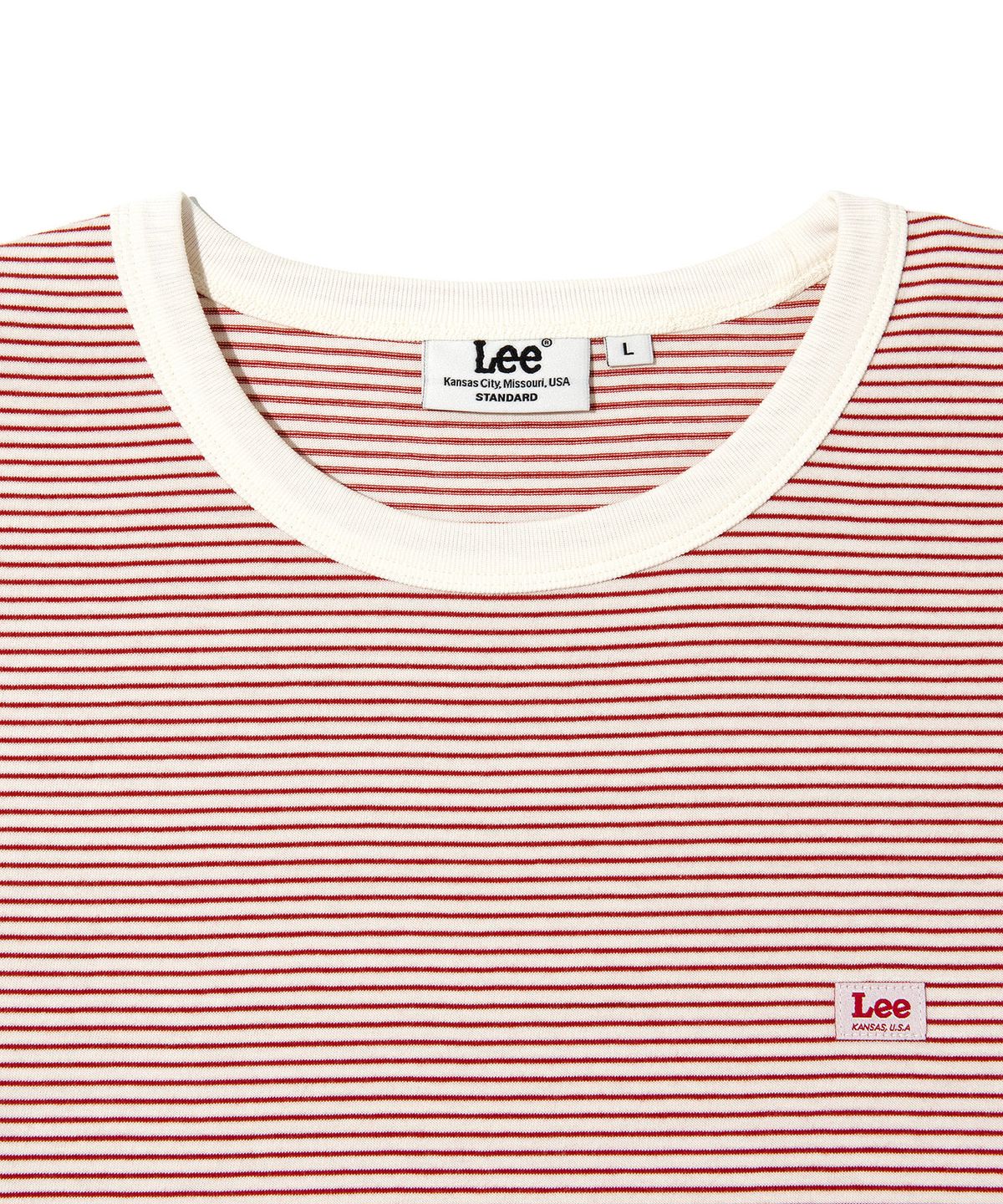 리(LEE) 스트라이프 라벨 반팔 티셔츠 레드