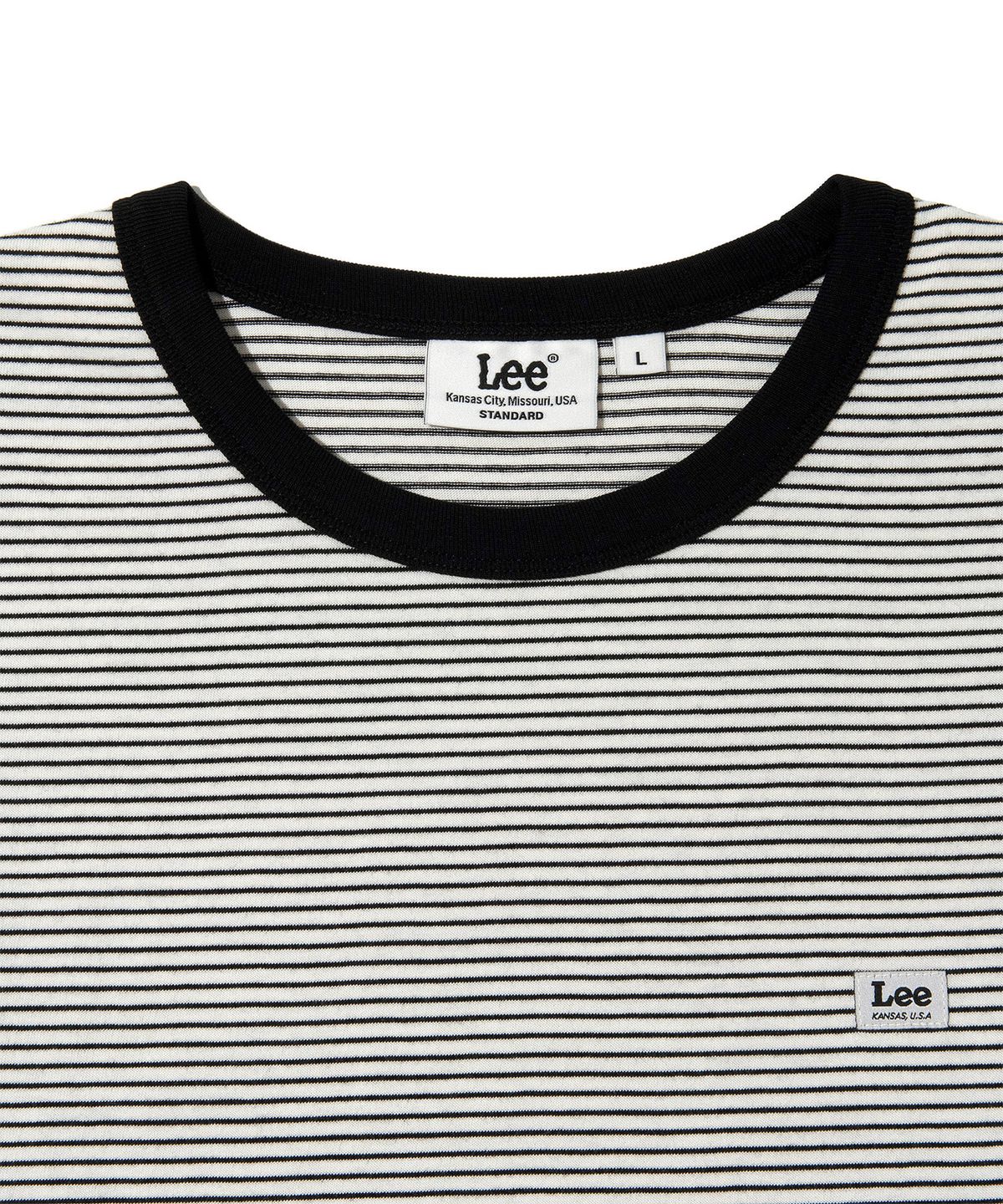 리(LEE) 스트라이프 라벨 반팔 티셔츠 블랙