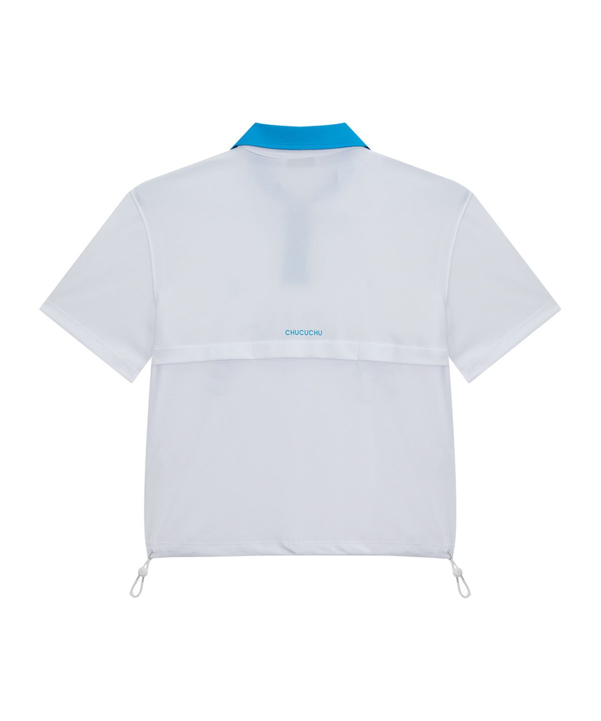 츄쿠츄(CHUCUCHU) 로고 백 메쉬 카라 숏 슬리브 탑 (WHITE) CBFSS-TS008W