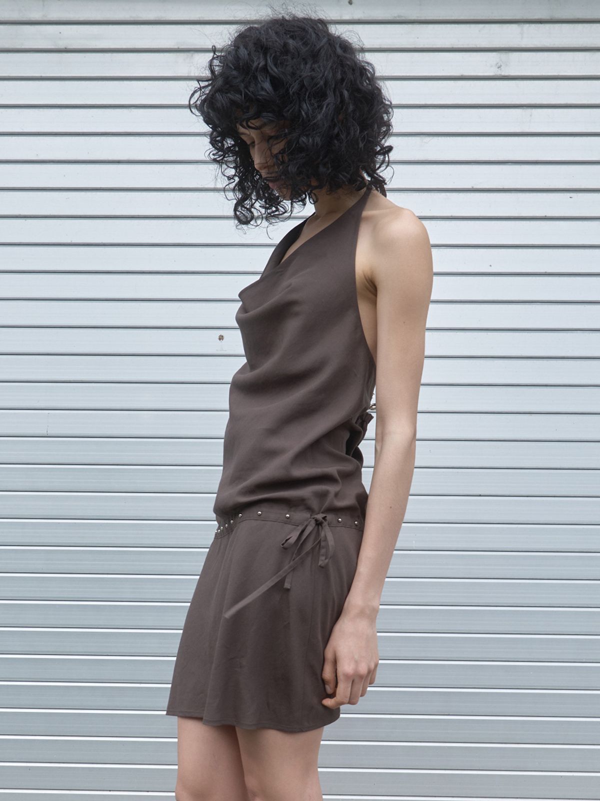 기준(KIJUN) Cowl Mini Dress Brown