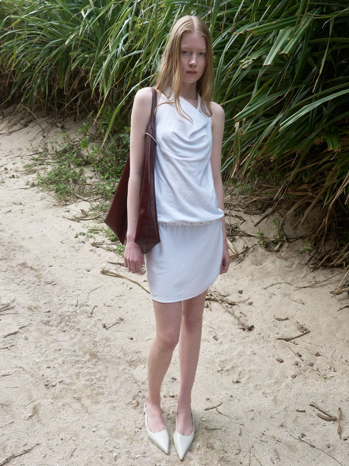 기준(KIJUN) Cowl Mini Dress Off-White