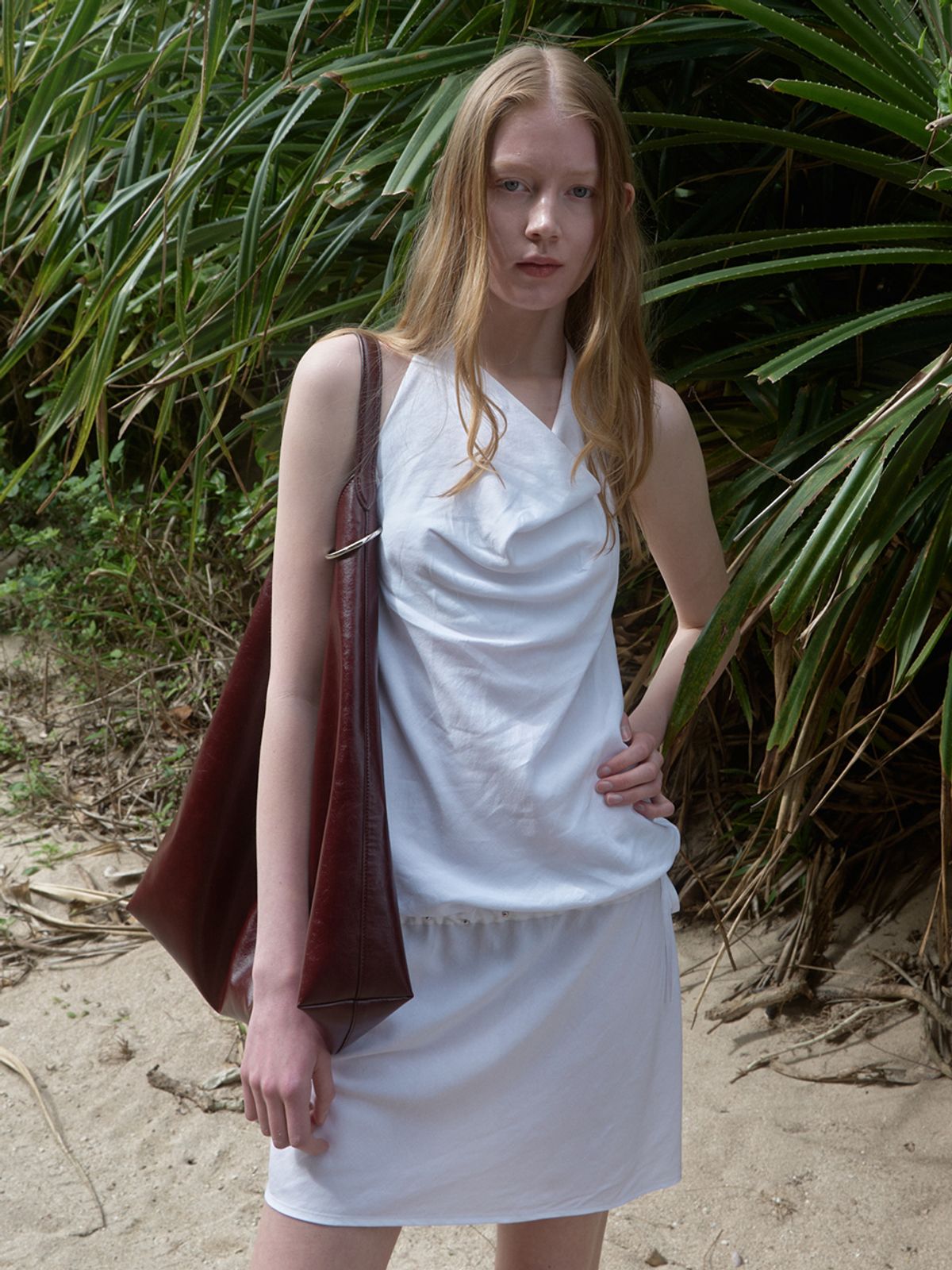 기준(KIJUN) Cowl Mini Dress Off-White
