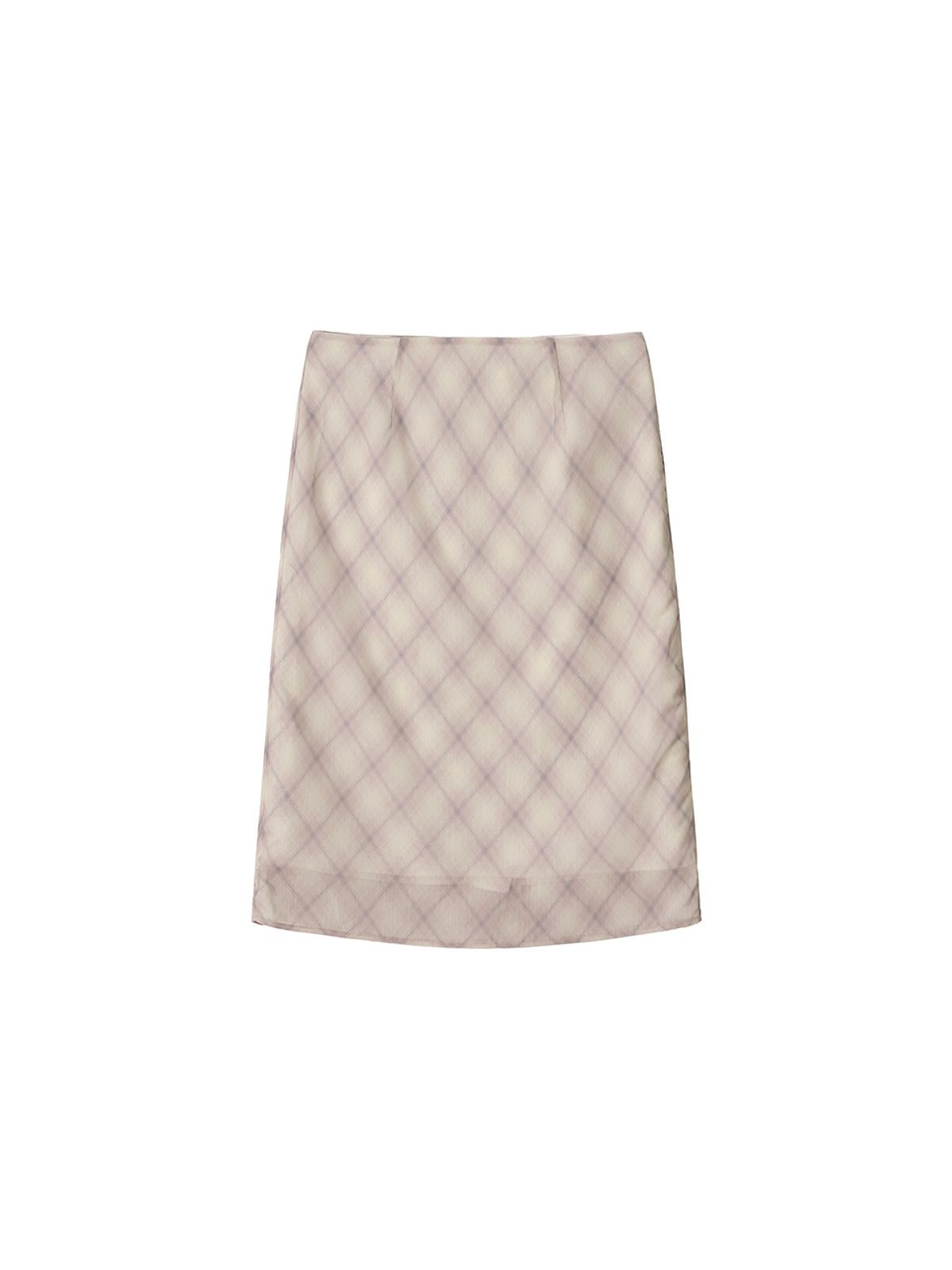 기준(KIJUN) Sheer Layered Check Skirt Dusty Pink