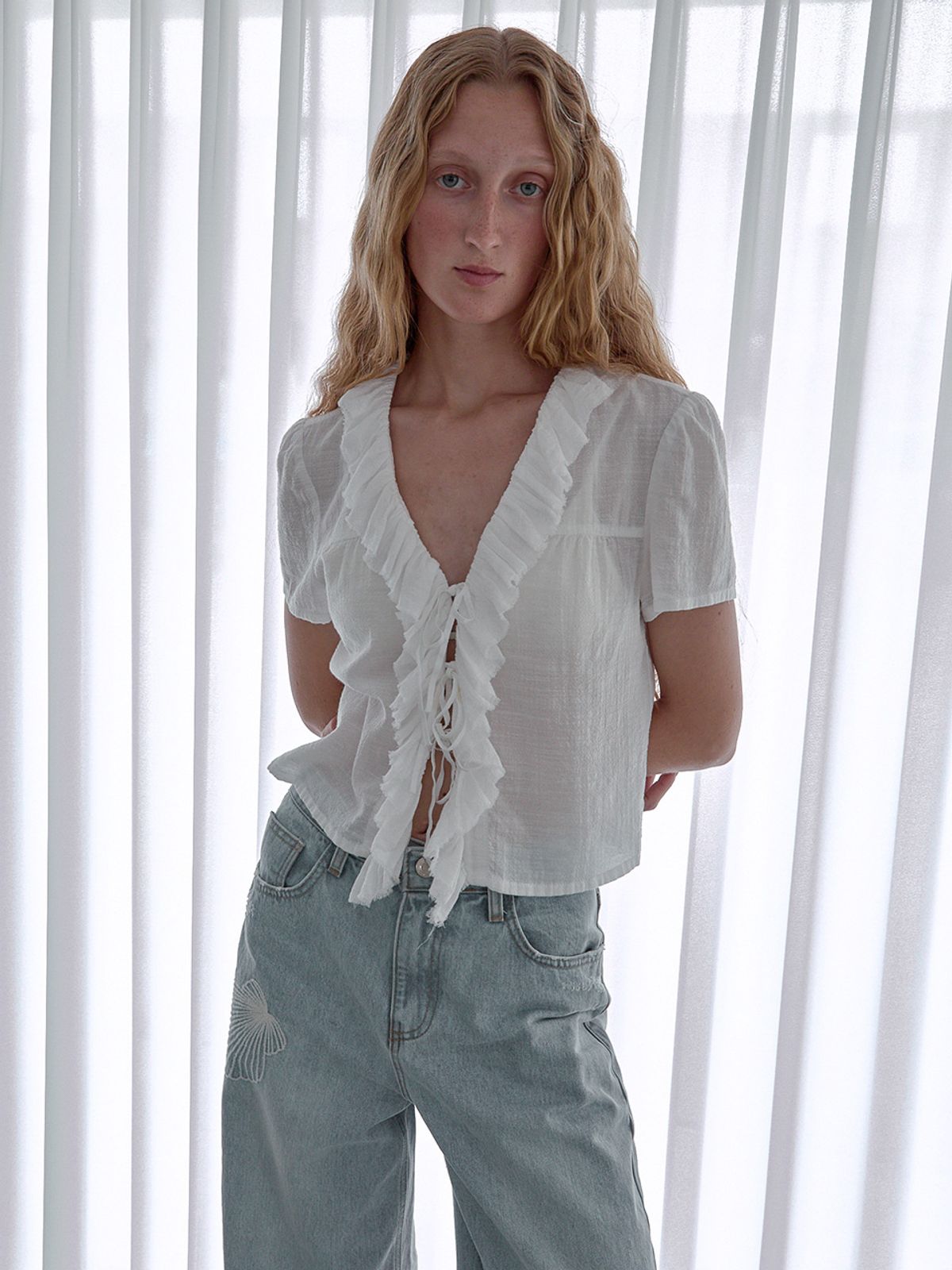 기준(KIJUN) Cotton Ruffle Blouse  Off-White