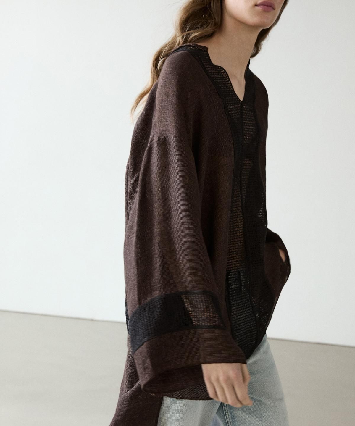 마시모두띠(MASSIMO DUTTI) 레이스 트리밍 플루이드 린넨 블렌드 블루종