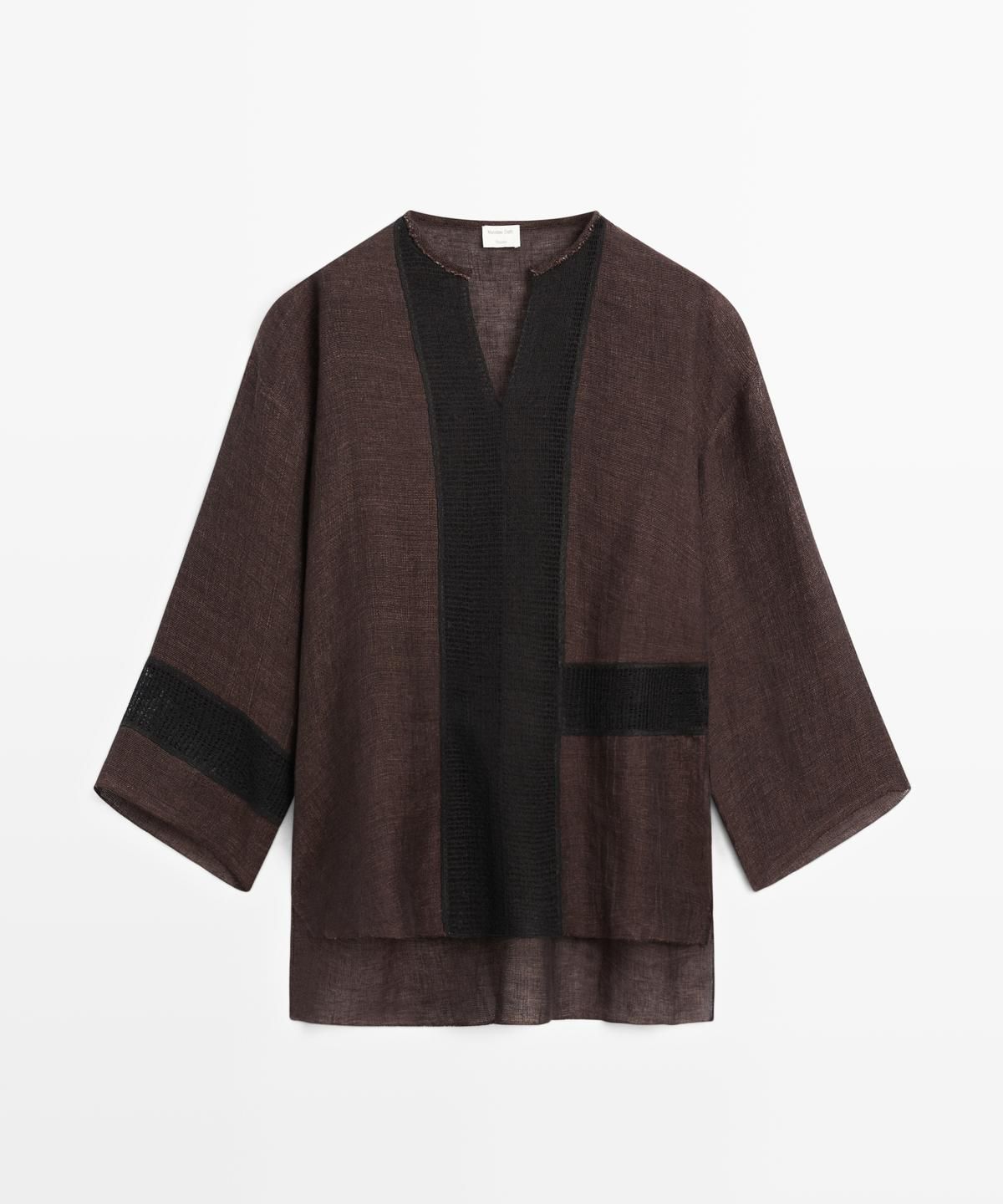 마시모두띠(MASSIMO DUTTI) 레이스 트리밍 플루이드 린넨 블렌드 블루종