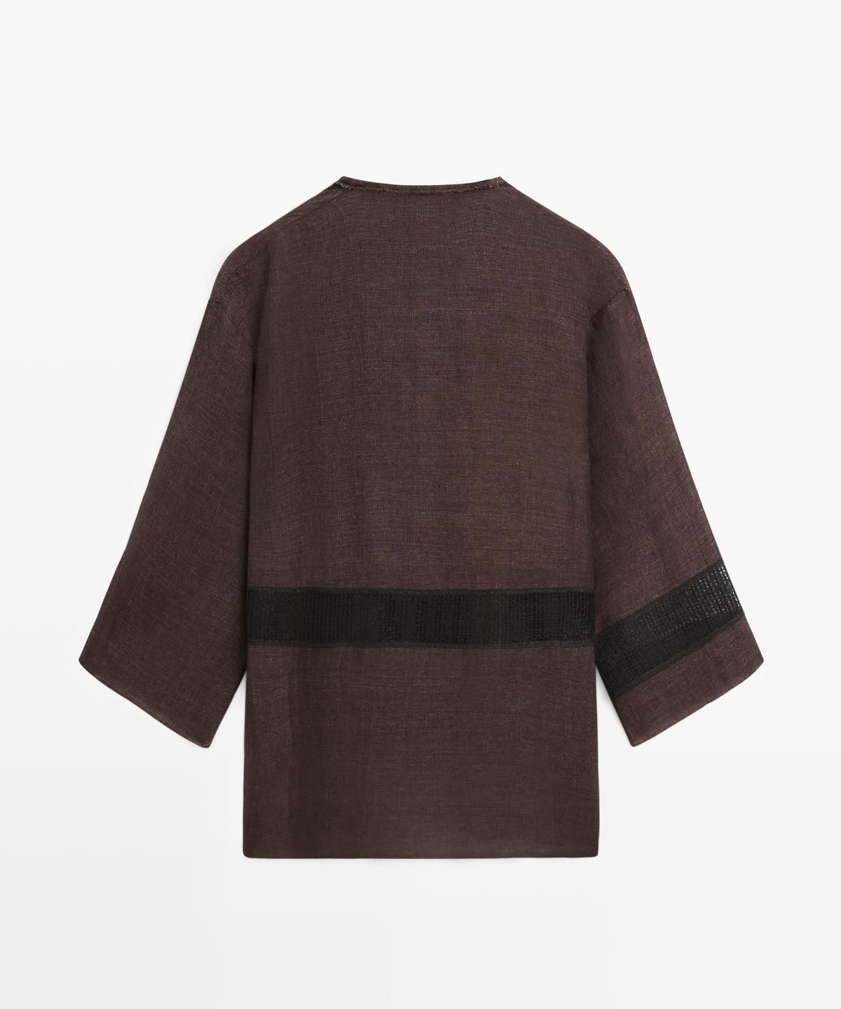 마시모두띠(MASSIMO DUTTI) 레이스 트리밍 플루이드 린넨 블렌드 블루종