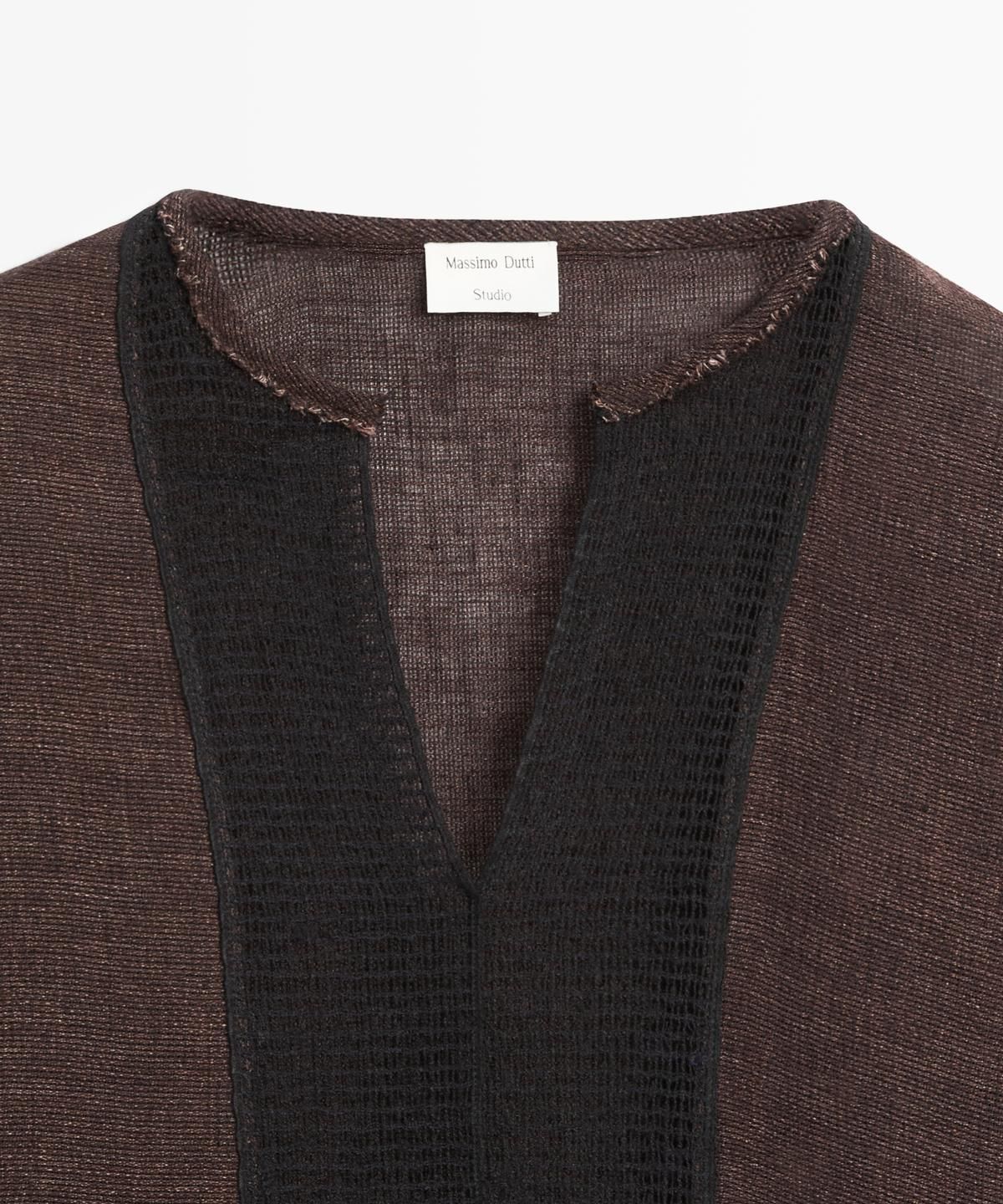 마시모두띠(MASSIMO DUTTI) 레이스 트리밍 플루이드 린넨 블렌드 블루종