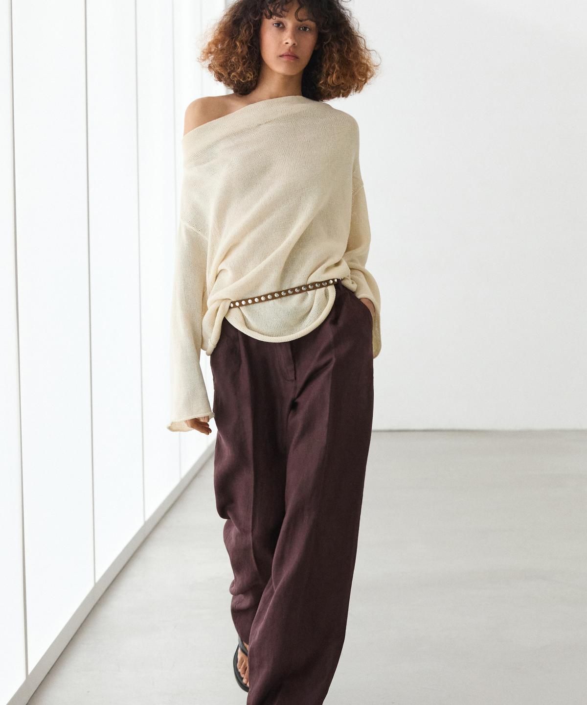마시모두띠(MASSIMO DUTTI) 100% 린넨 와이드 레그 스트레치 팬츠