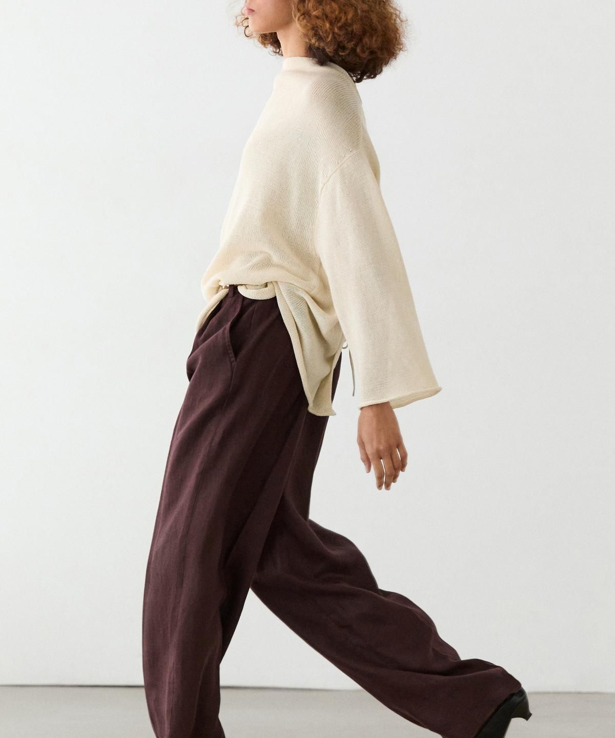 마시모두띠(MASSIMO DUTTI) 100% 린넨 와이드 레그 스트레치 팬츠