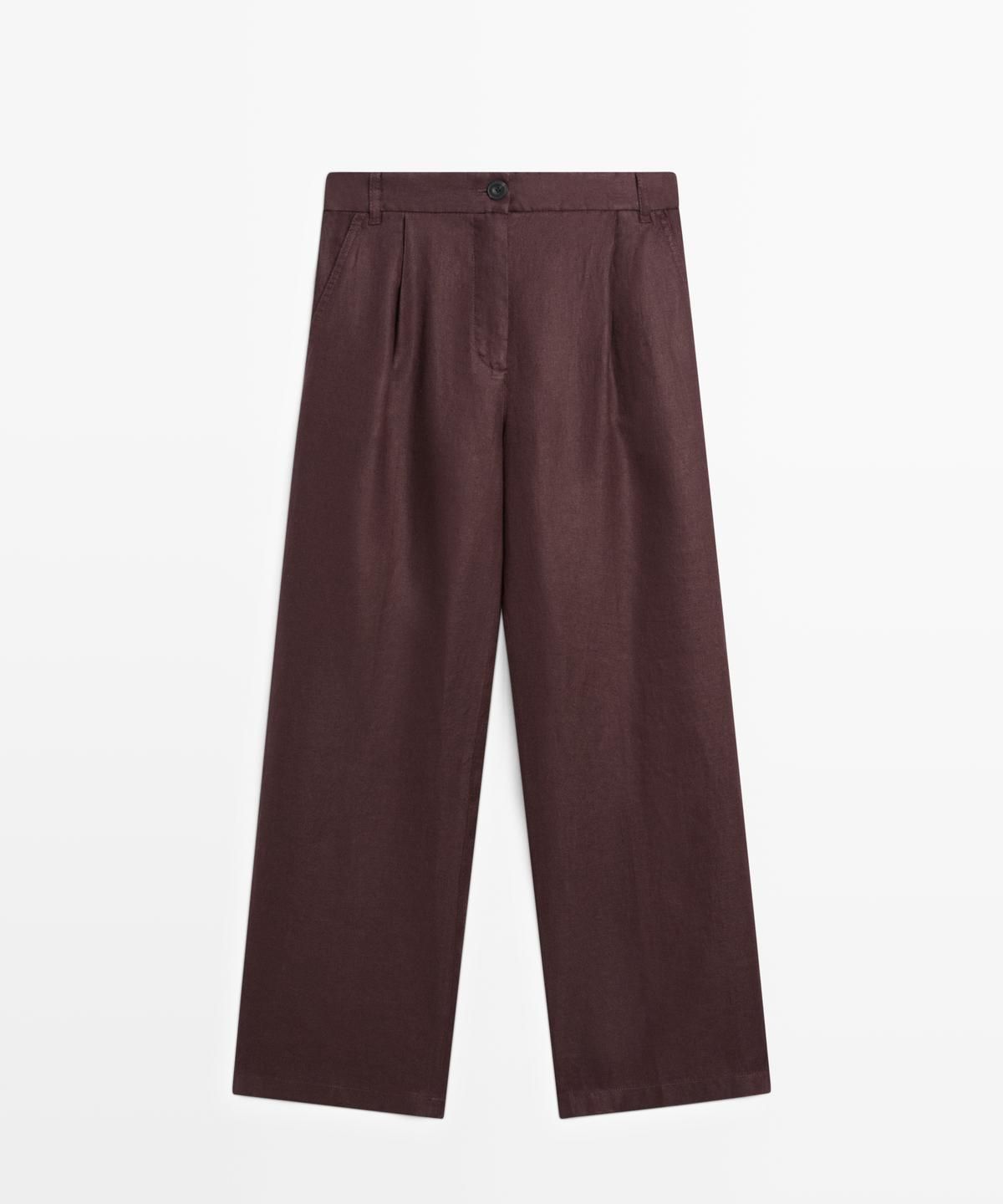 마시모두띠(MASSIMO DUTTI) 100% 린넨 와이드 레그 스트레치 팬츠