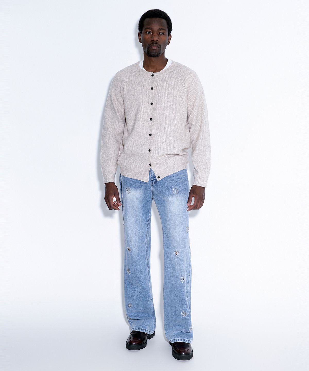 스트라이크(STRIKE) Mellow Texture Button Cardigan (BEIGEㅣGREYㅣBLACK)