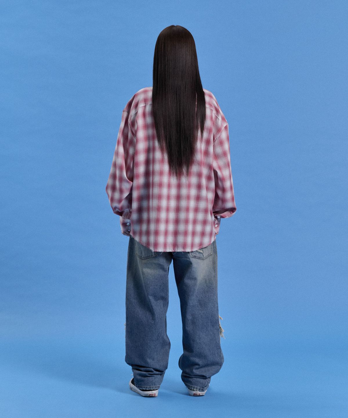 카이소(KYSO) 옴브레 체크 셔츠 빈티지 핑크
