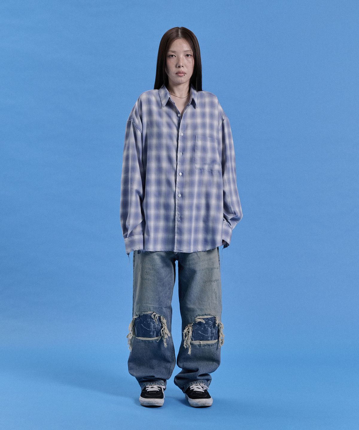 카이소(KYSO) 옴브레 체크 셔츠 빈티지 블루