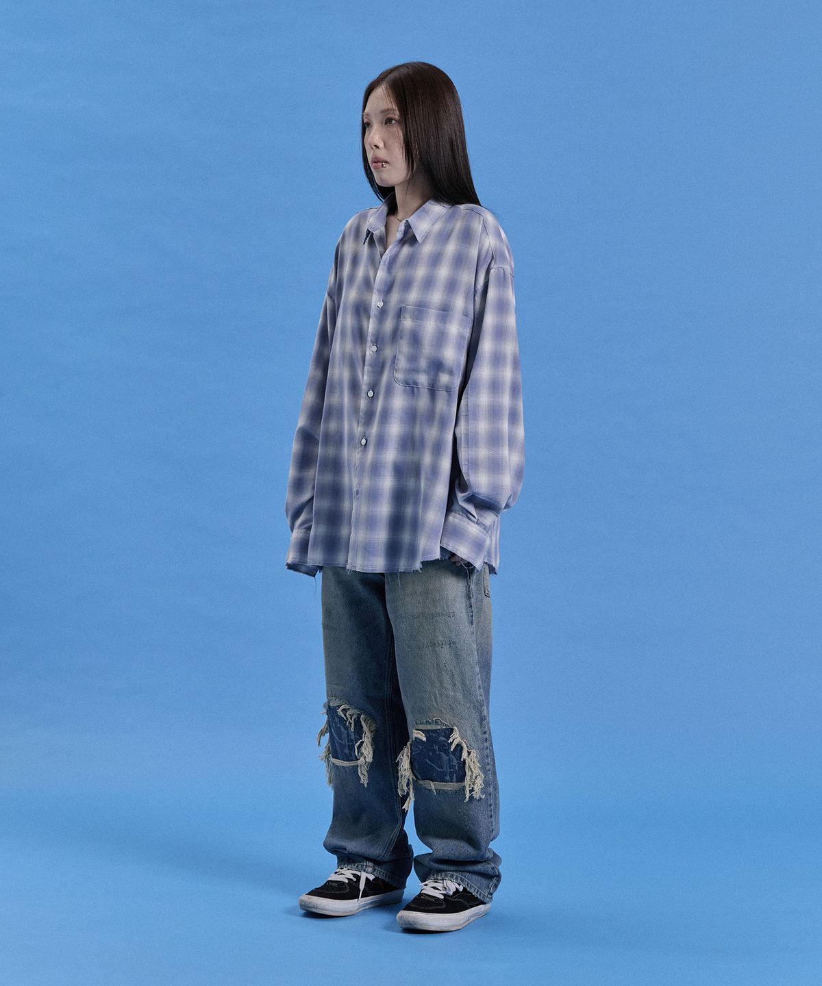 카이소(KYSO) 옴브레 체크 셔츠 빈티지 블루