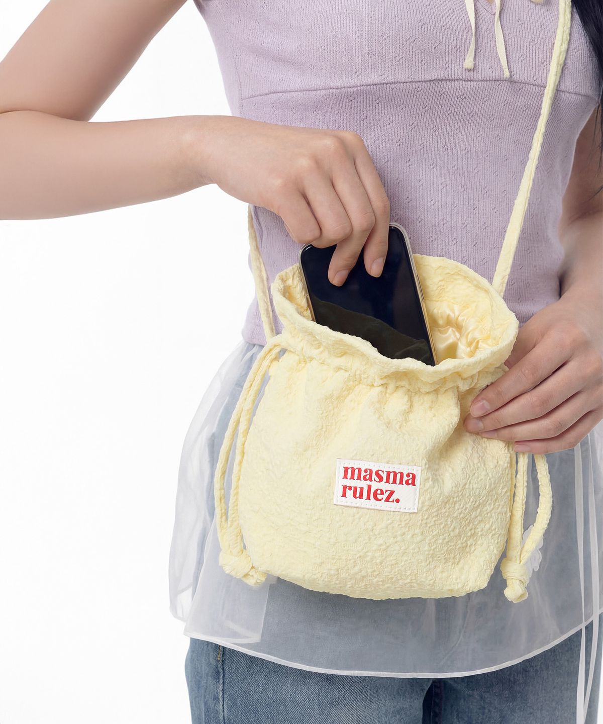 마스마룰즈(MASMARULEZ) String cross bag_Embo flower Cream lemon