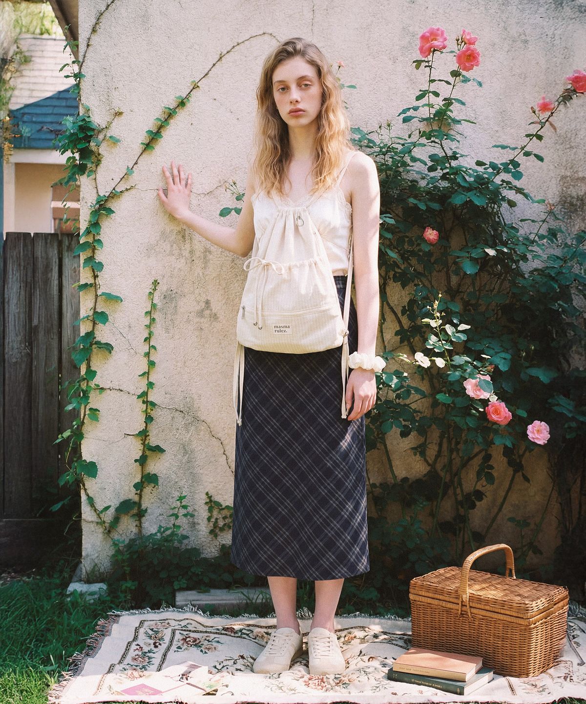 마스마룰즈(MASMARULEZ) Ribbon gym sack_Check butter cream