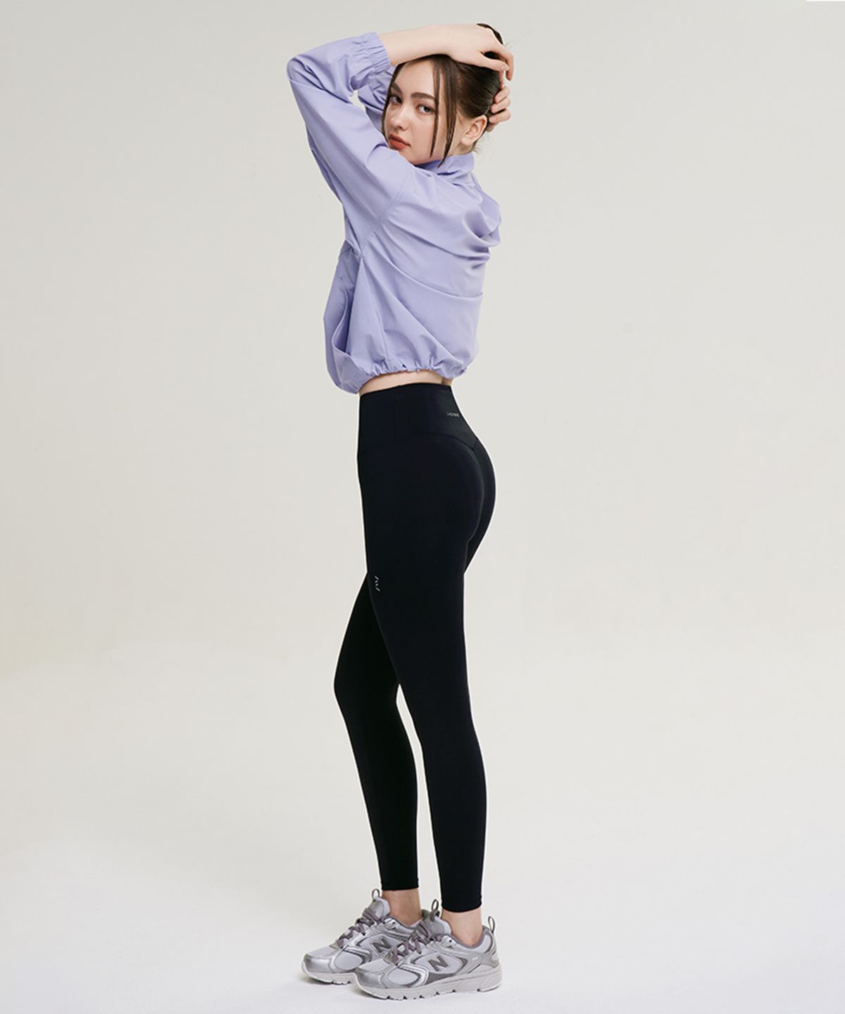 레이지비(LAZYBEE) [SET] 쿨터치 크롭 여성 집업 래쉬가드 + 멀티스포츠 레깅스 세트 라벤더