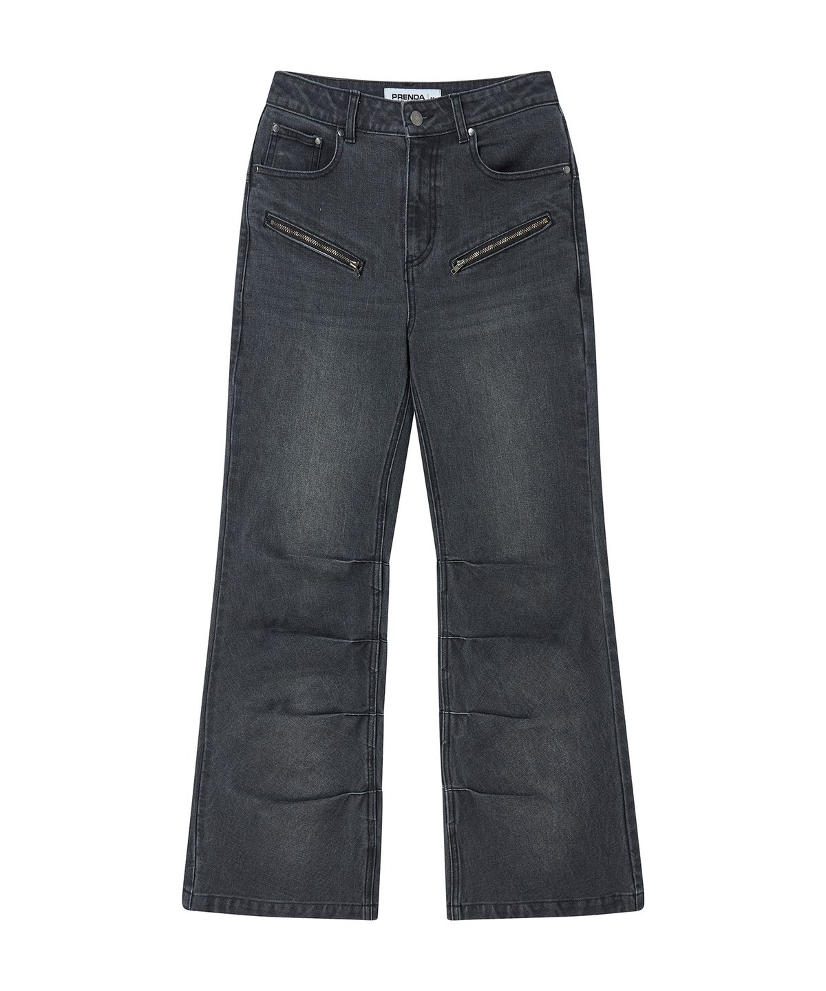프렌다(PRENDA) SHIRRING BOOTS CUT DENIM PANTS BLACK