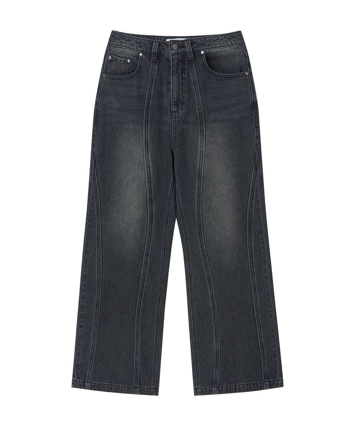 프렌다(PRENDA) CURVED CAT WASHED DENIM PANTS BLACK