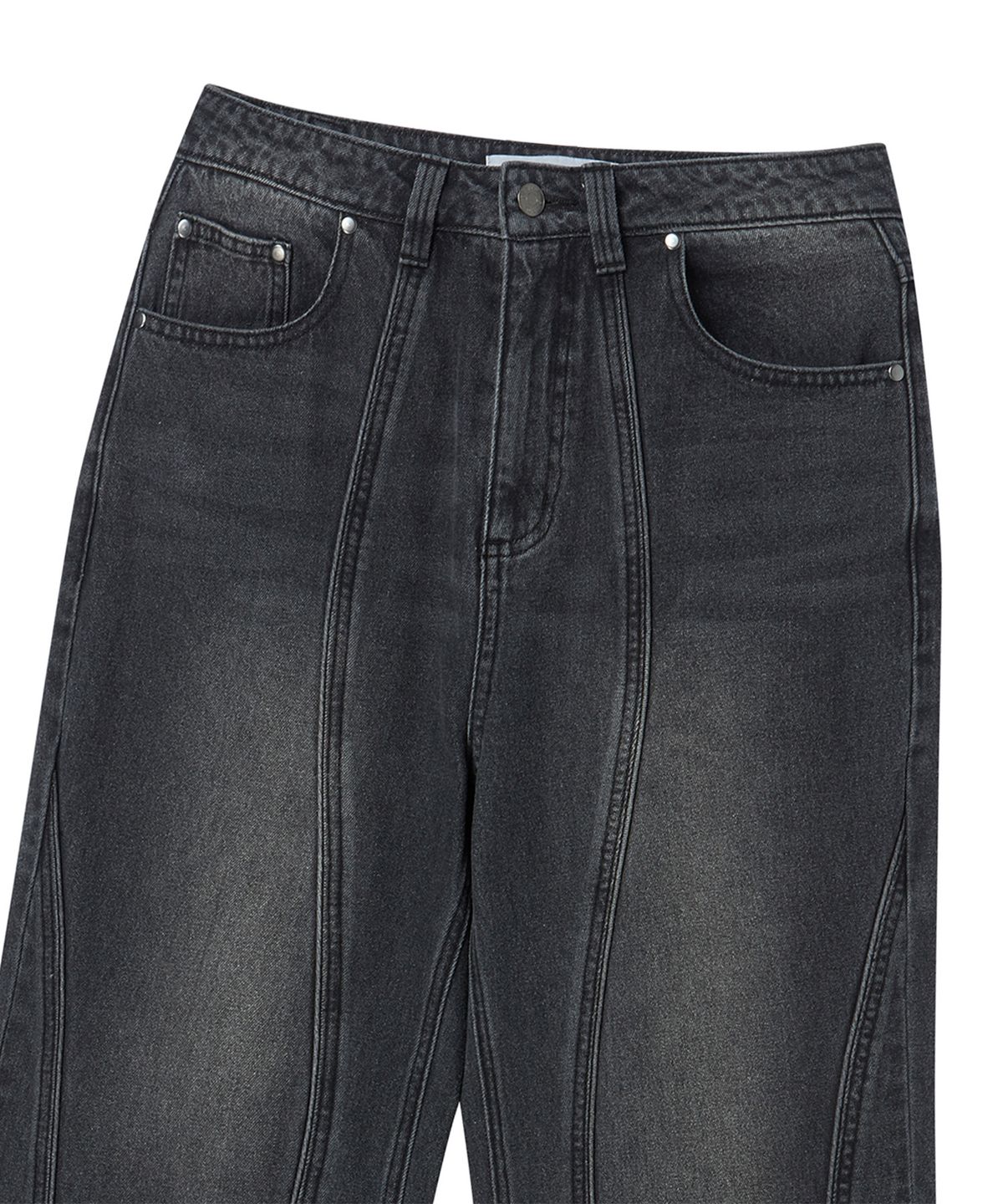 프렌다(PRENDA) CURVED CAT WASHED DENIM PANTS BLACK