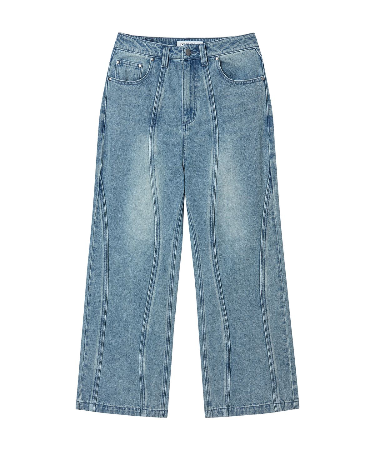 프렌다(PRENDA) CURVED CAT WASHED DENIM PANTS BLUE
