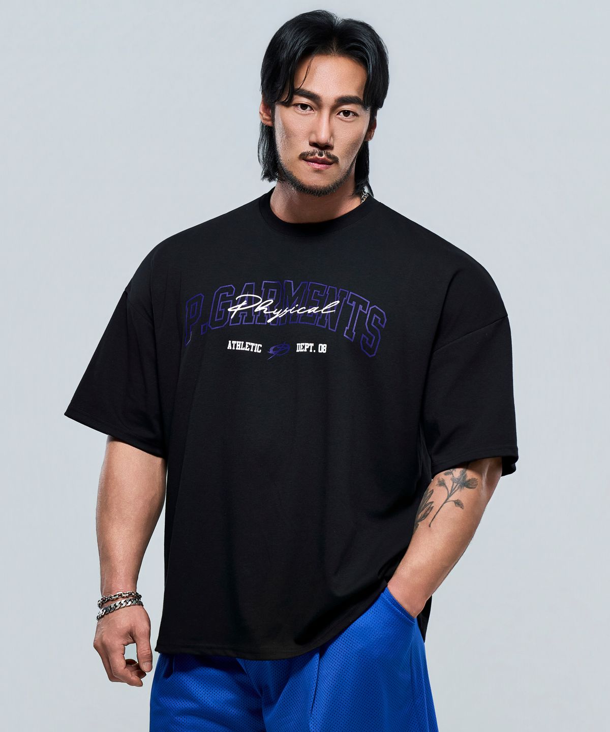 피지컬가먼츠(PHYSICAL GARMENTS) P2635 레이어드 프린트 자이언트 반팔[3COLOR]