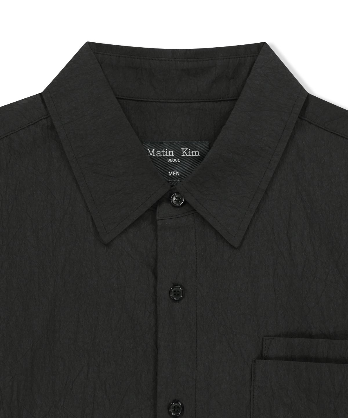 마뗑킴(MATIN KIM) SMALL LOGO OVER FIT SHIRT FOR MEN IN CHARCOAL