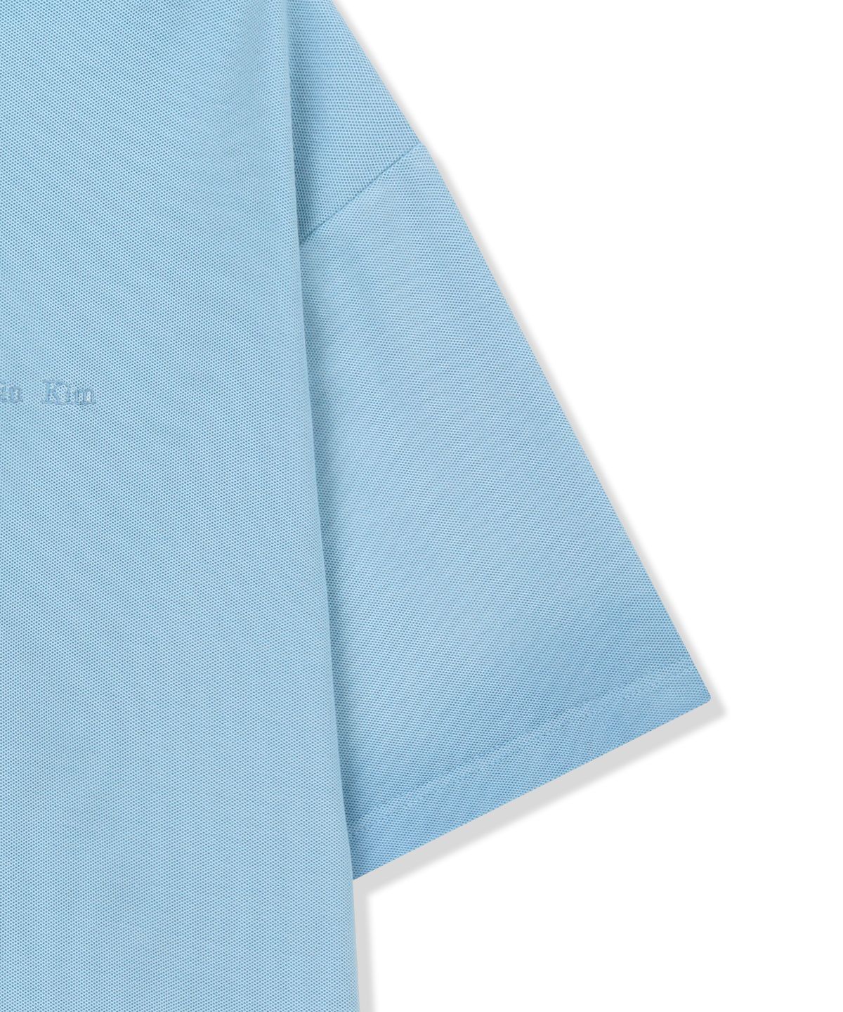 마뗑킴(MATIN KIM) SMALL LOGO WASHED PIQUE TOP FOR MEN IN BLUE