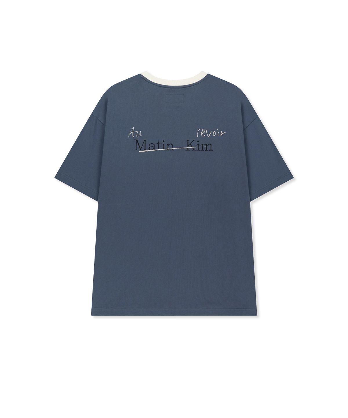마뗑킴(MATIN KIM) TONAL RIB BACK LOGO TOP FOR MEN IN SMOKE BLUE