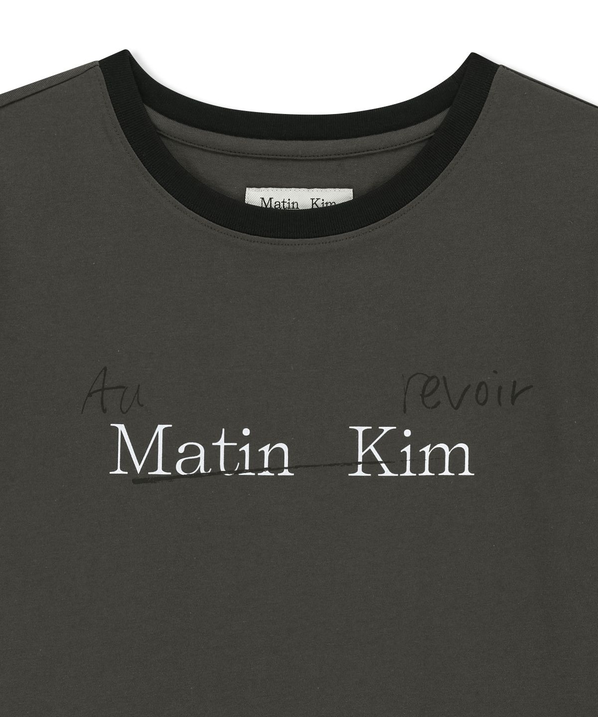 마뗑킴(MATIN KIM) TONAL RIB LOGO CROP TOP IN CHARCOAL