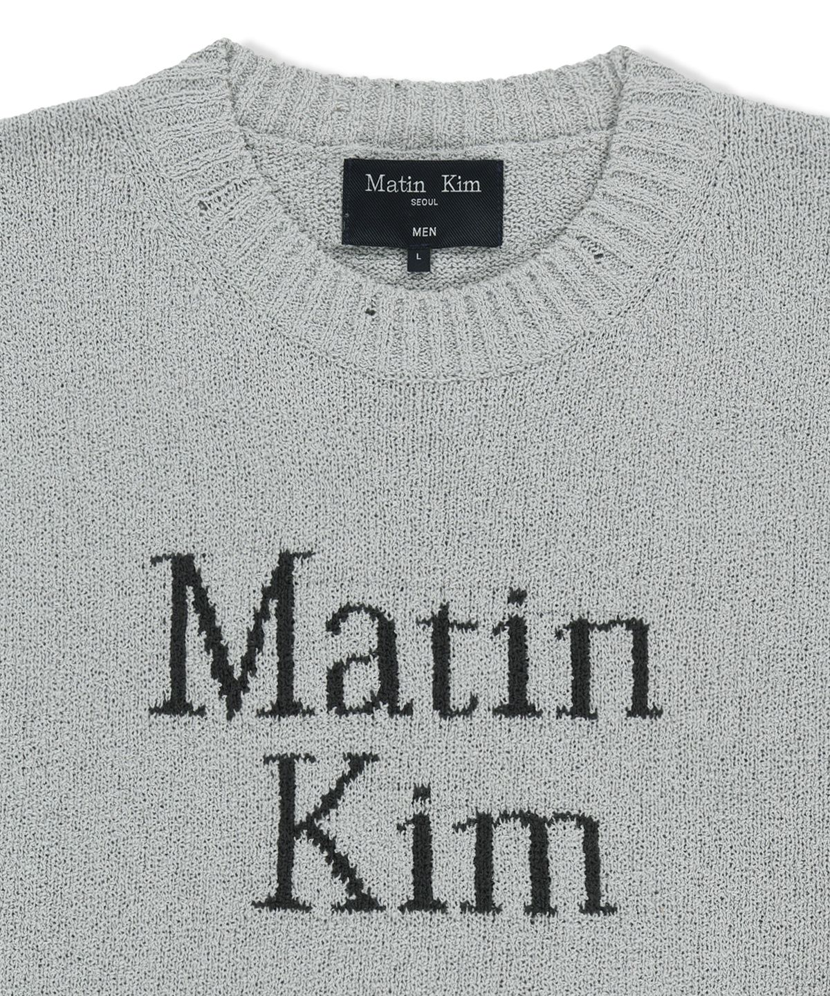 마뗑킴(MATIN KIM) HALF SLEEVE LOGO PULLOVER FOR MEN IN LIGHT GREY