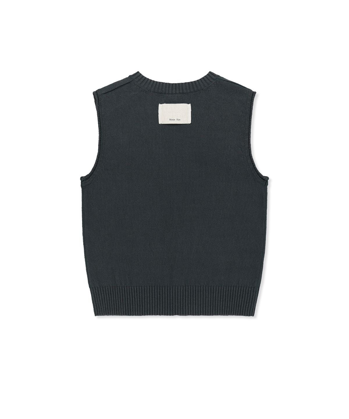 마뗑킴(MATIN KIM) POCKET WASHED KNIT VEST IN CHARCOAL