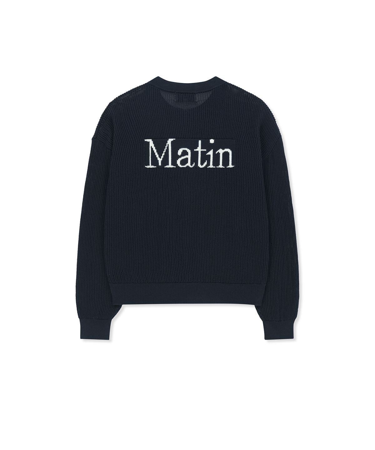 마뗑킴(MATIN KIM) BACK LOGO JACQUARD MESH KNIT ZIP UP IN NAVY