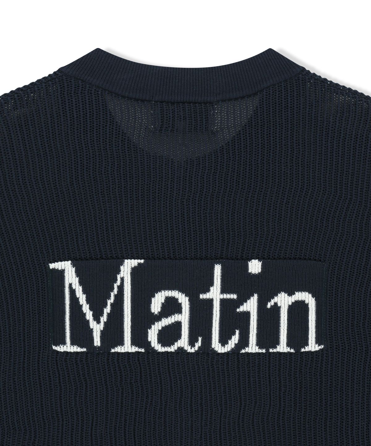 마뗑킴(MATIN KIM) BACK LOGO JACQUARD MESH KNIT ZIP UP IN NAVY