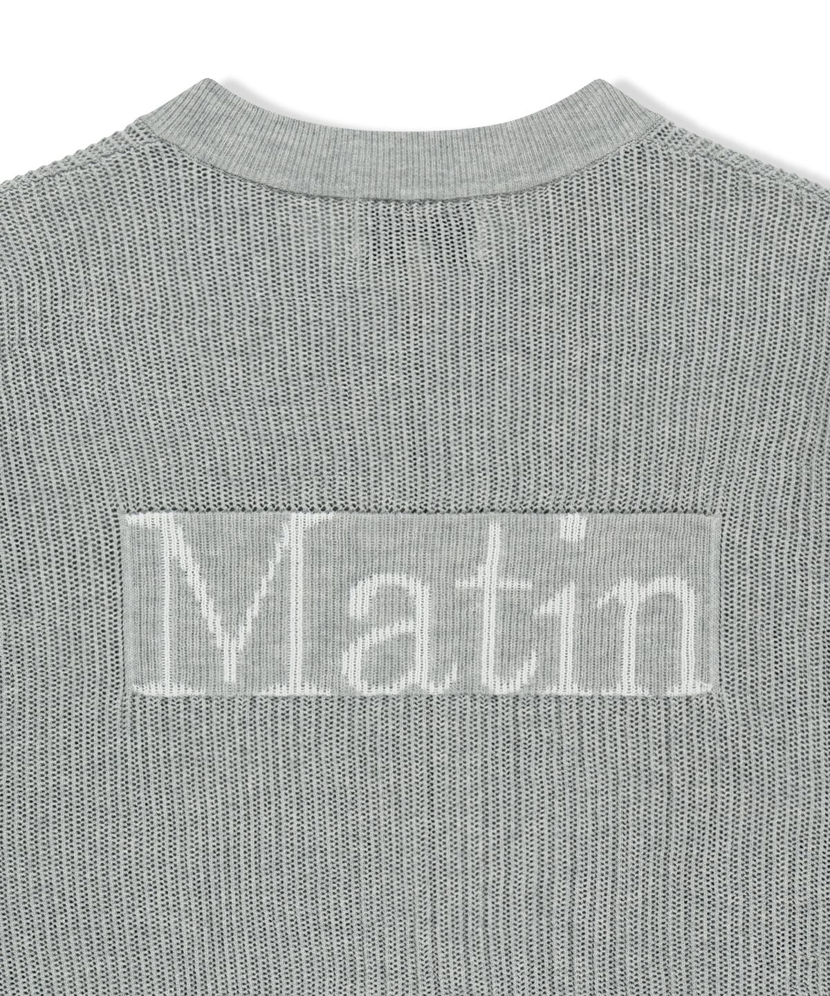 마뗑킴(MATIN KIM) BACK LOGO JACQUARD MESH KNIT ZIP UP IN LIGHT GREY