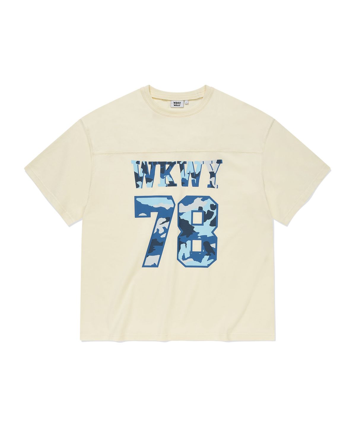 와키윌리(WACKY WILLY) 절개 타이포 반팔티셔츠 크림