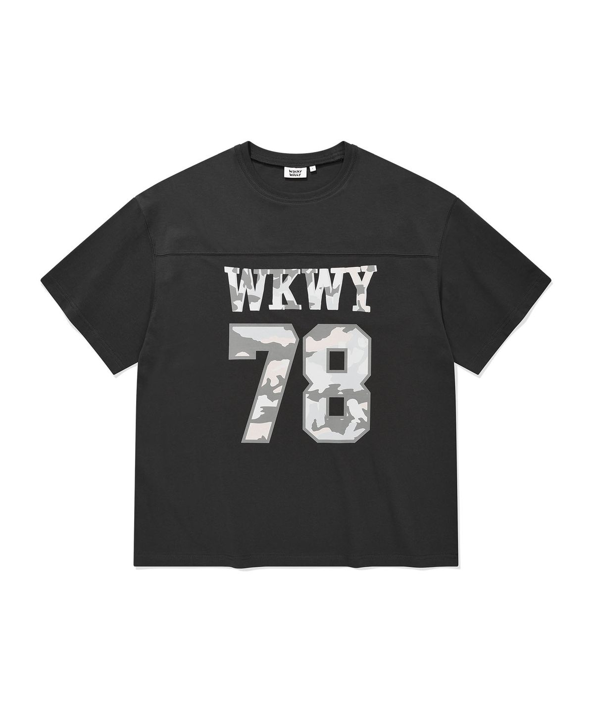 와키윌리(WACKY WILLY) 절개 타이포 반팔티셔츠 차콜