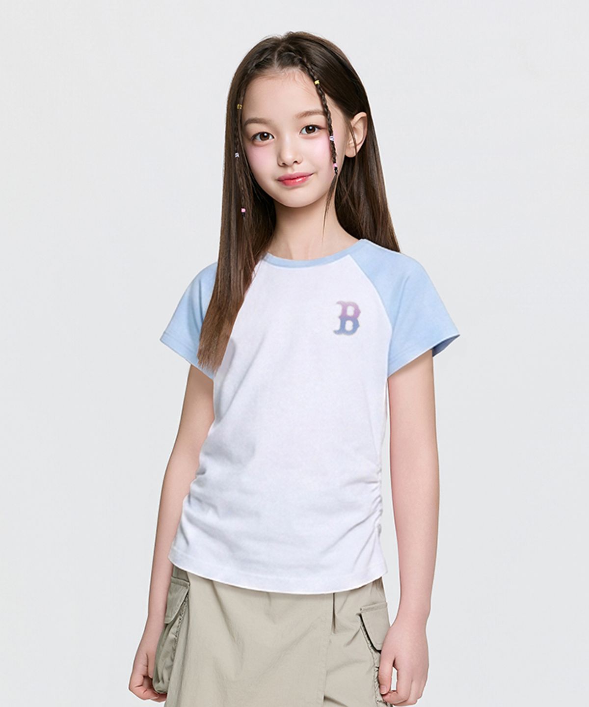 엠엘비 키즈(MLB KIDS) 걸즈 스포티브 빅럭스 라글란 티셔츠 BOS (Ivory)