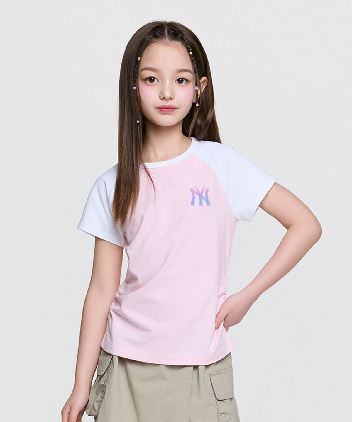 엠엘비 키즈(MLB KIDS) 걸즈 스포티브 빅럭스 라글란 티셔츠 NY (L.Pink)