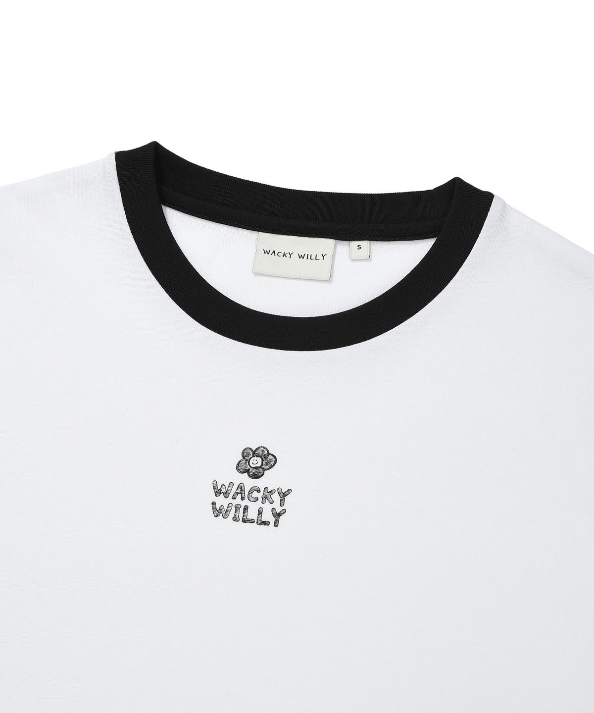 와키윌리(WACKY WILLY) 우먼스 레귤러핏 링거 반팔티셔츠 화이트