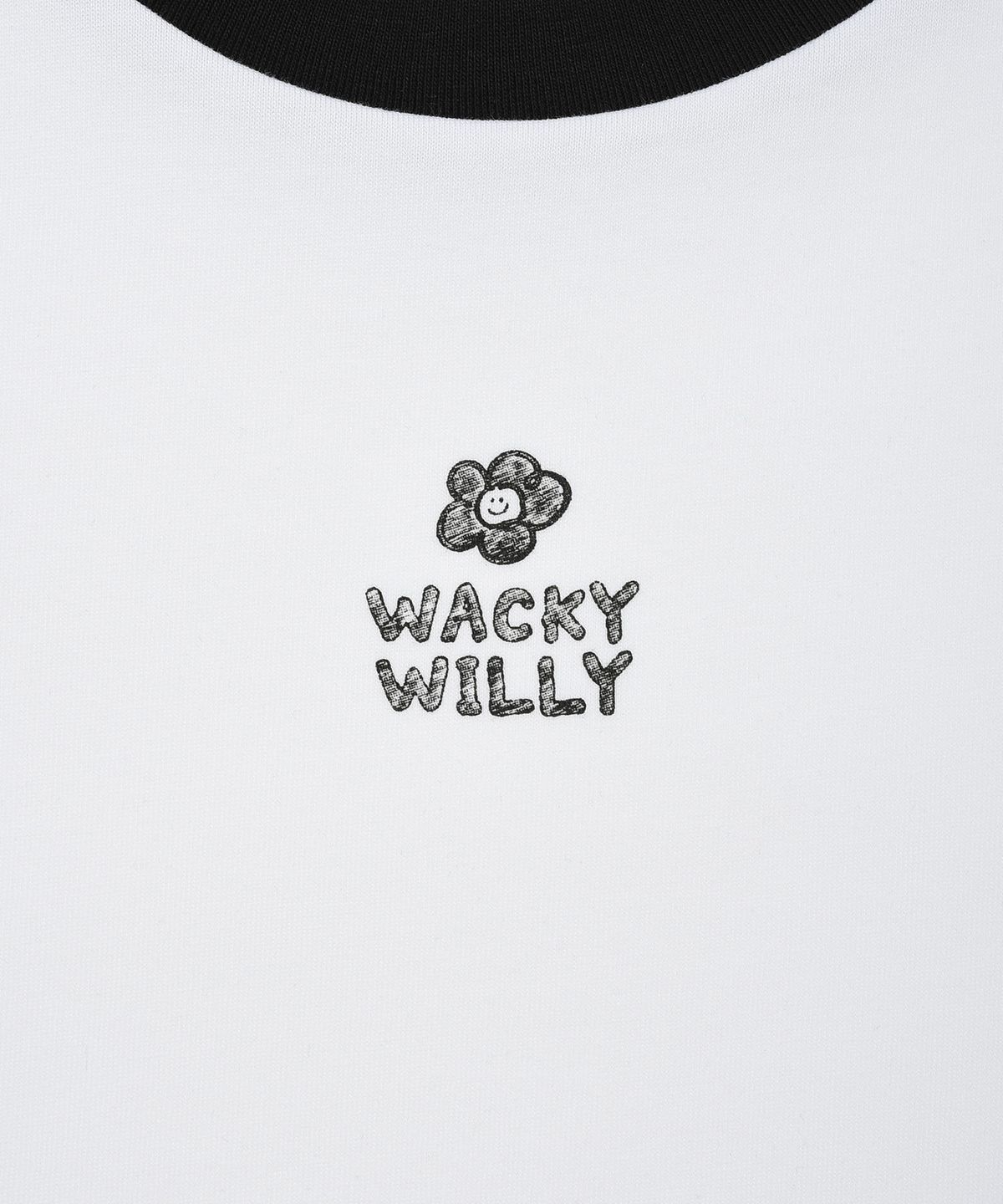 와키윌리(WACKY WILLY) 우먼스 레귤러핏 링거 반팔티셔츠 화이트